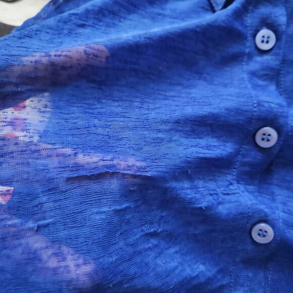 VINTAGE Sheer Button Down Blue Crop Top L-XL - Picture 7 of 7